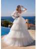 Ivory Lace Pleated Tulle Tiered Wedding Dress